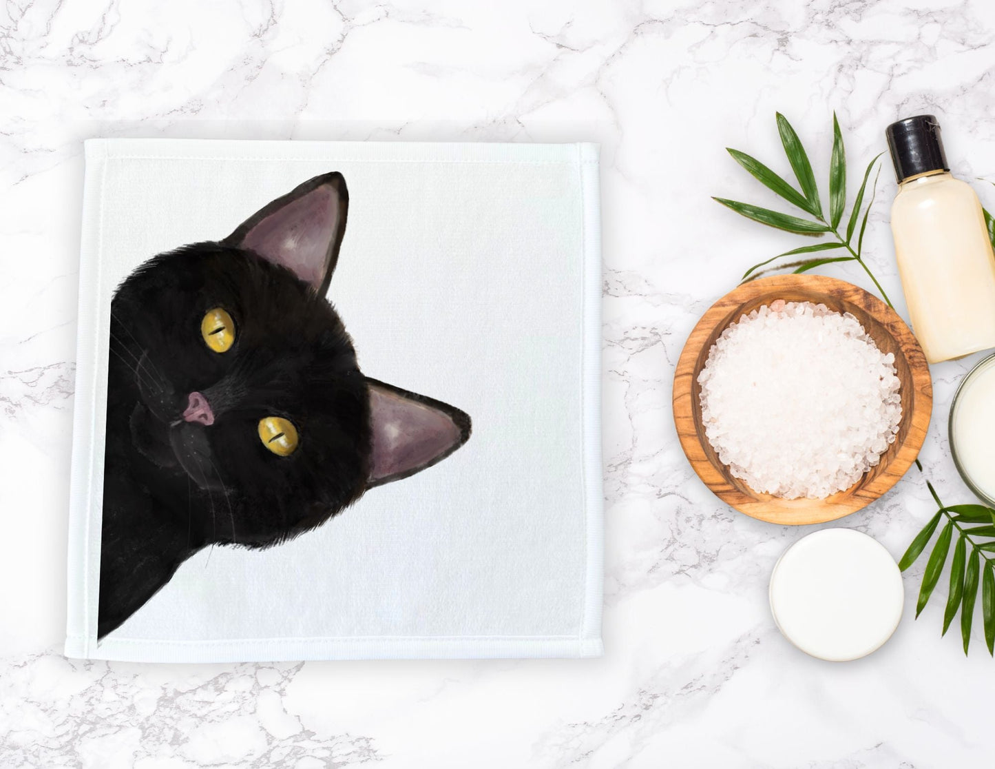 Black Cat Peekaboo Washcloth - MerikaArt