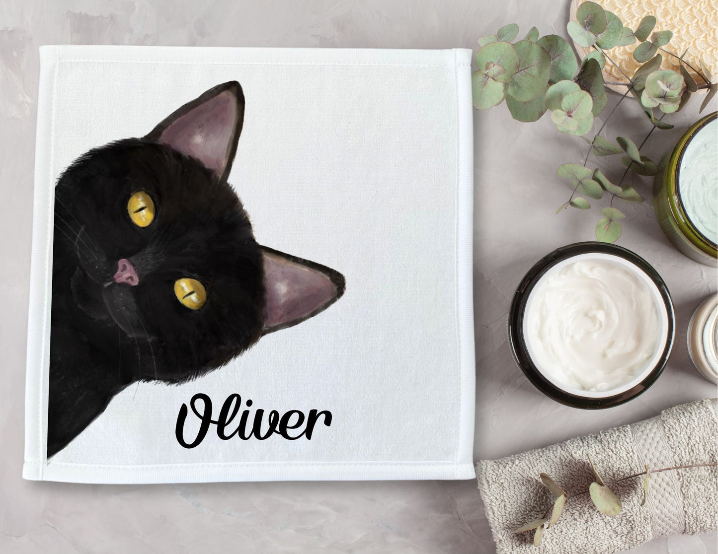 Black Cat Peekaboo Washcloth - MerikaArt