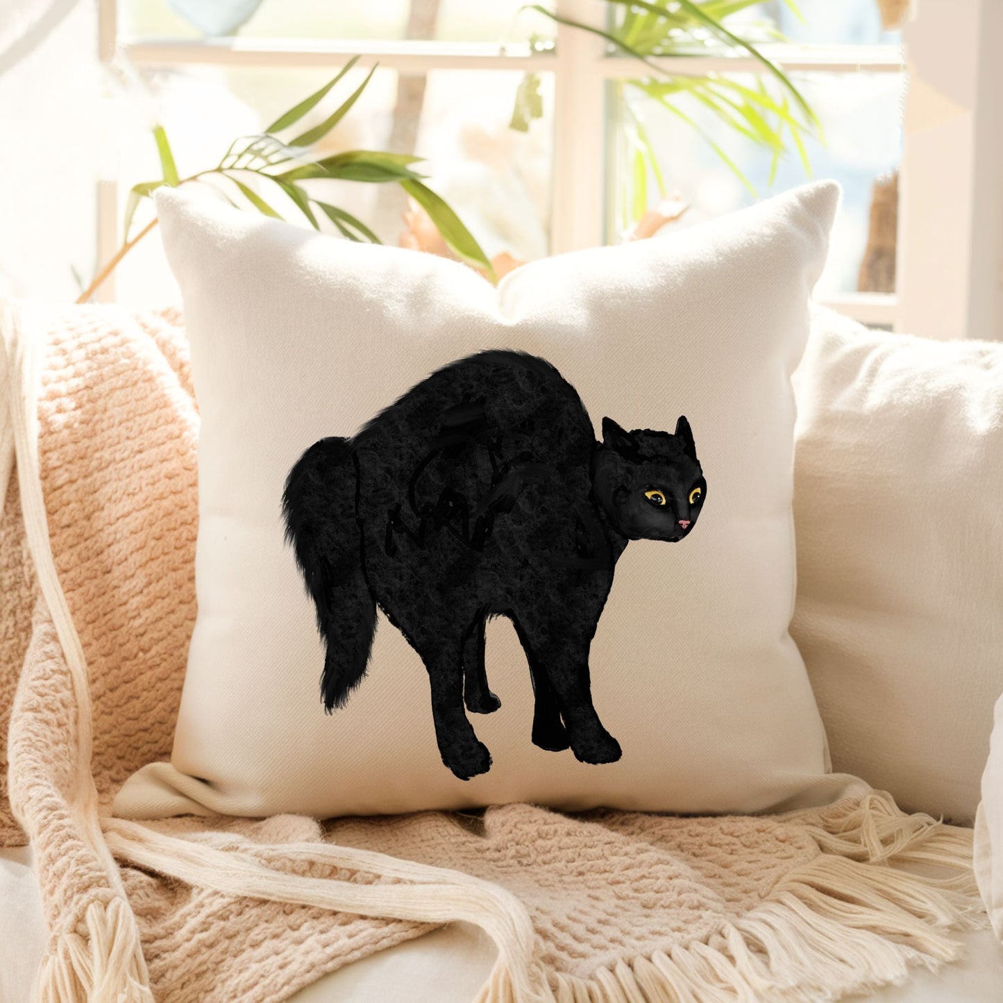 Black Cat Pillow - MerikaArt