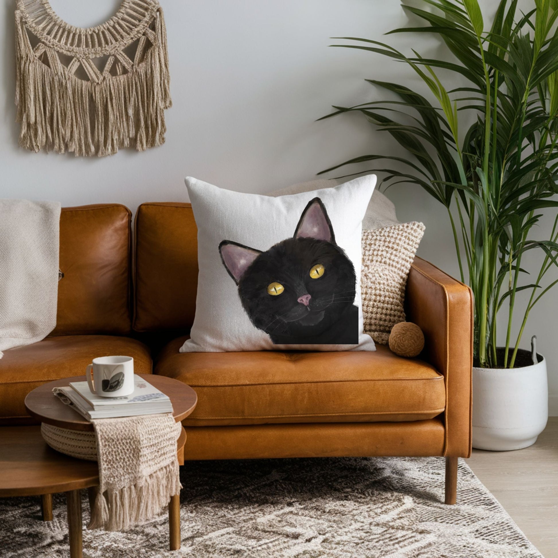 Black Cat Pillow - MerikaArt