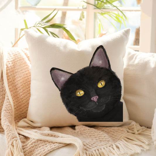 Black Cat Pillow - MerikaArt
