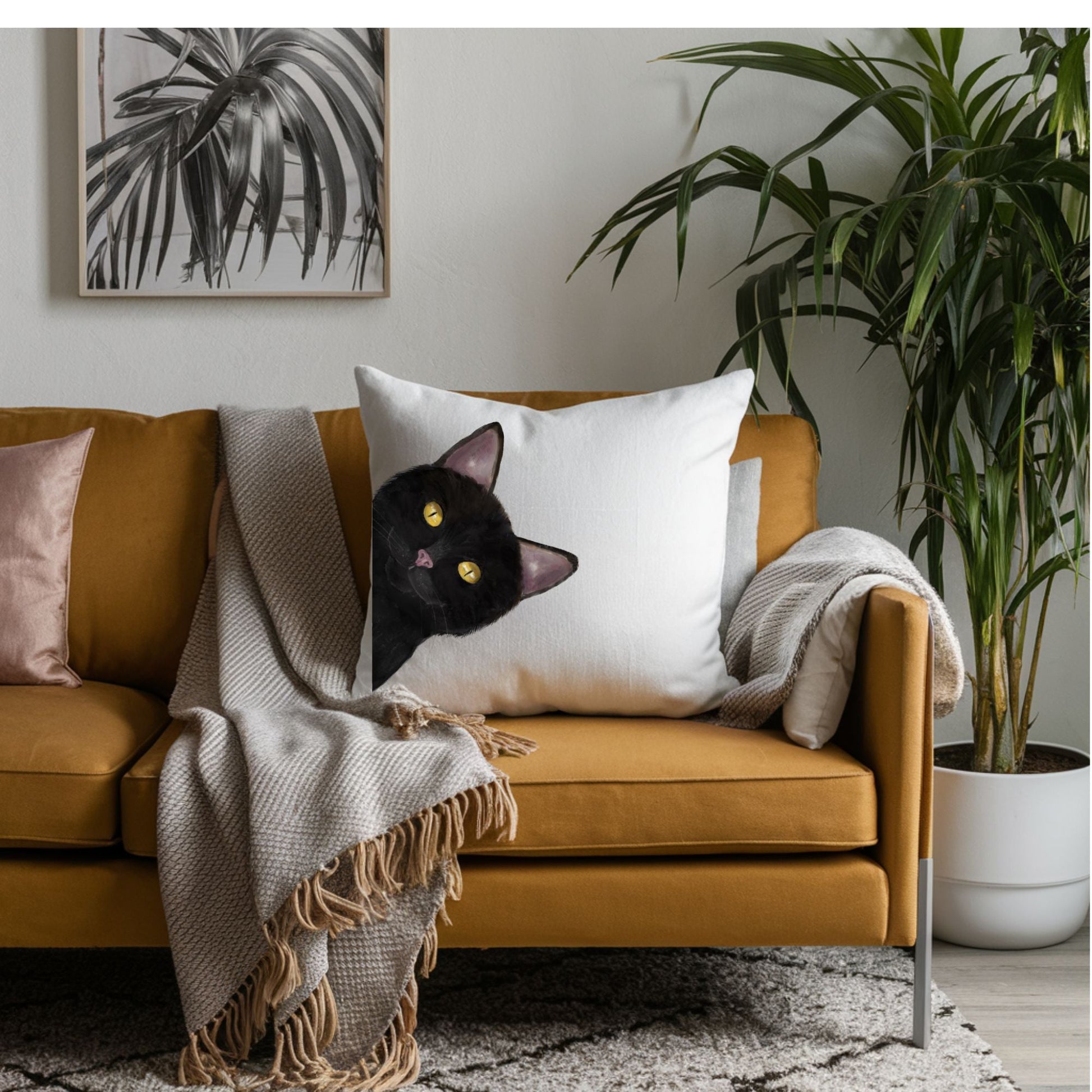 Black Cat Pillow - MerikaArt