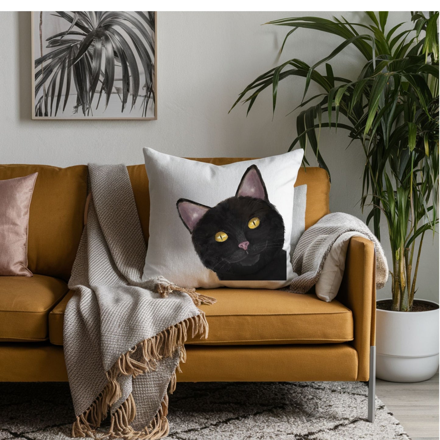 Black Cat Pillow - MerikaArt