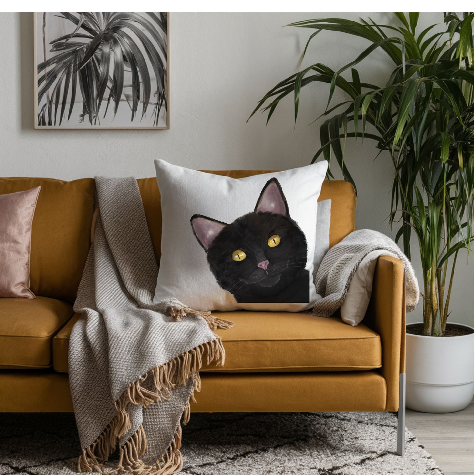Black Cat Pillow - MerikaArt