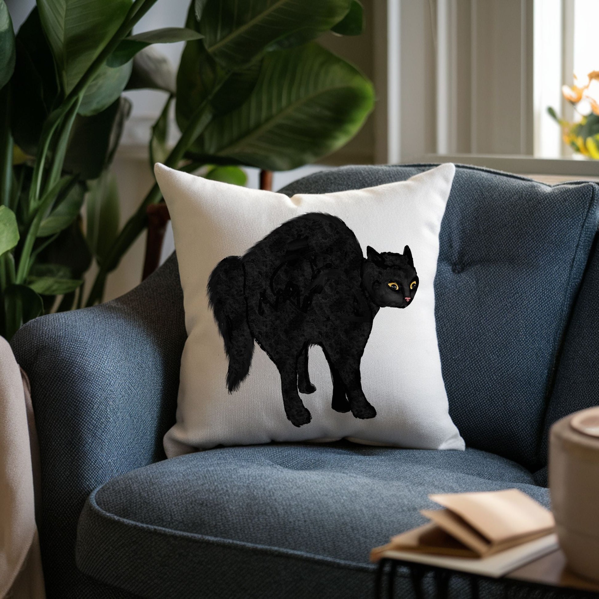 Black Cat Pillow - MerikaArt