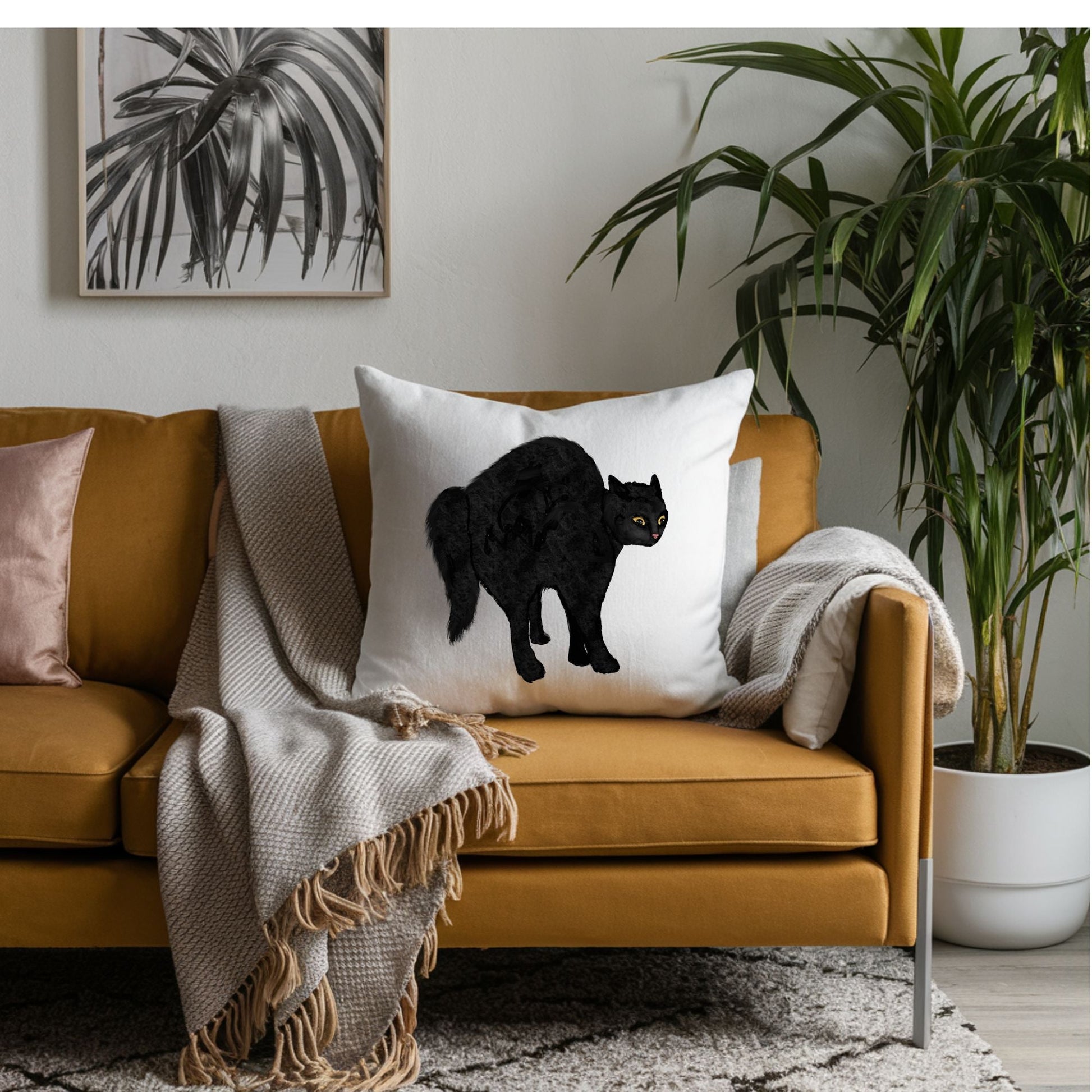 Black Cat Pillow - MerikaArt