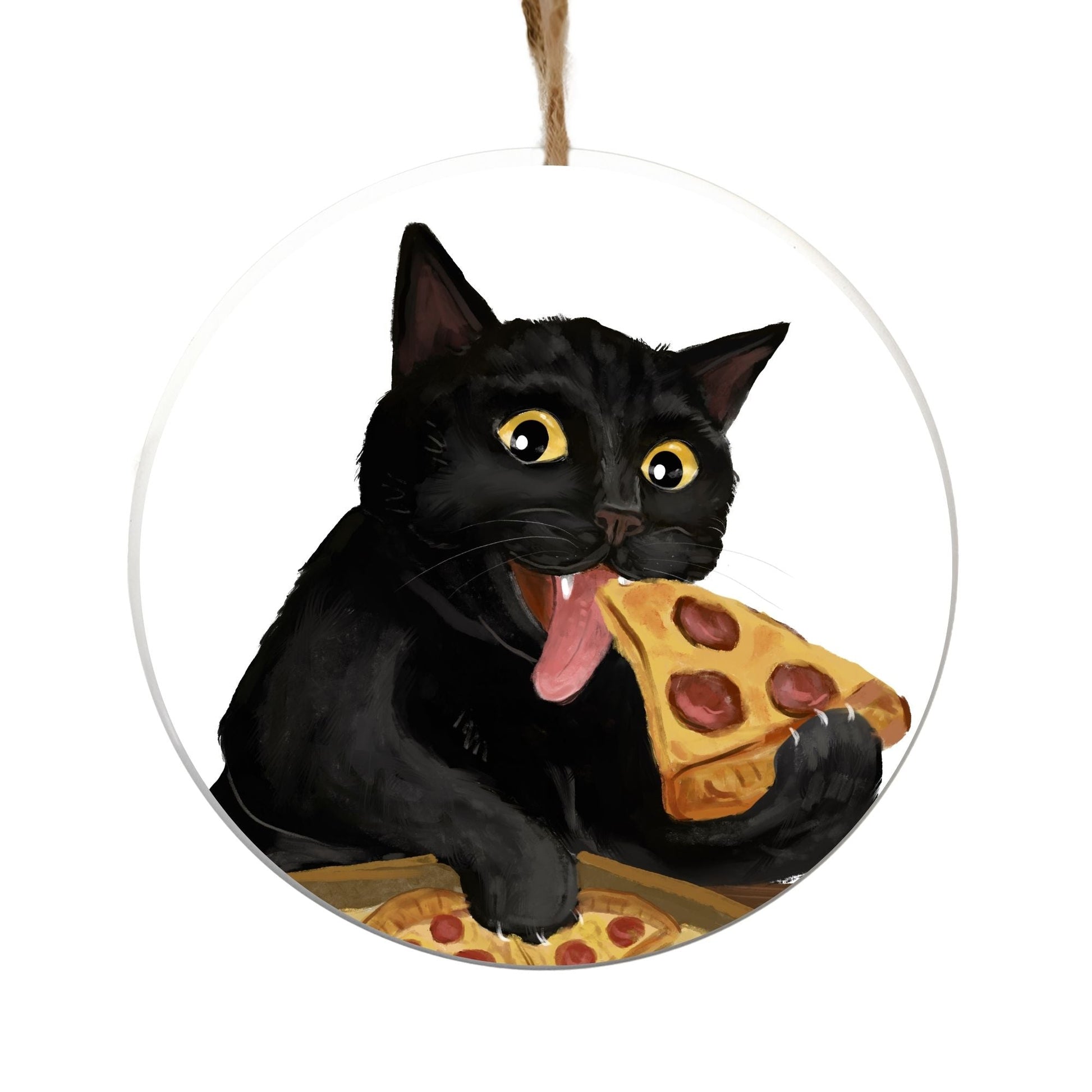Black Cat Pizza Lover Ornament - MerikaArt