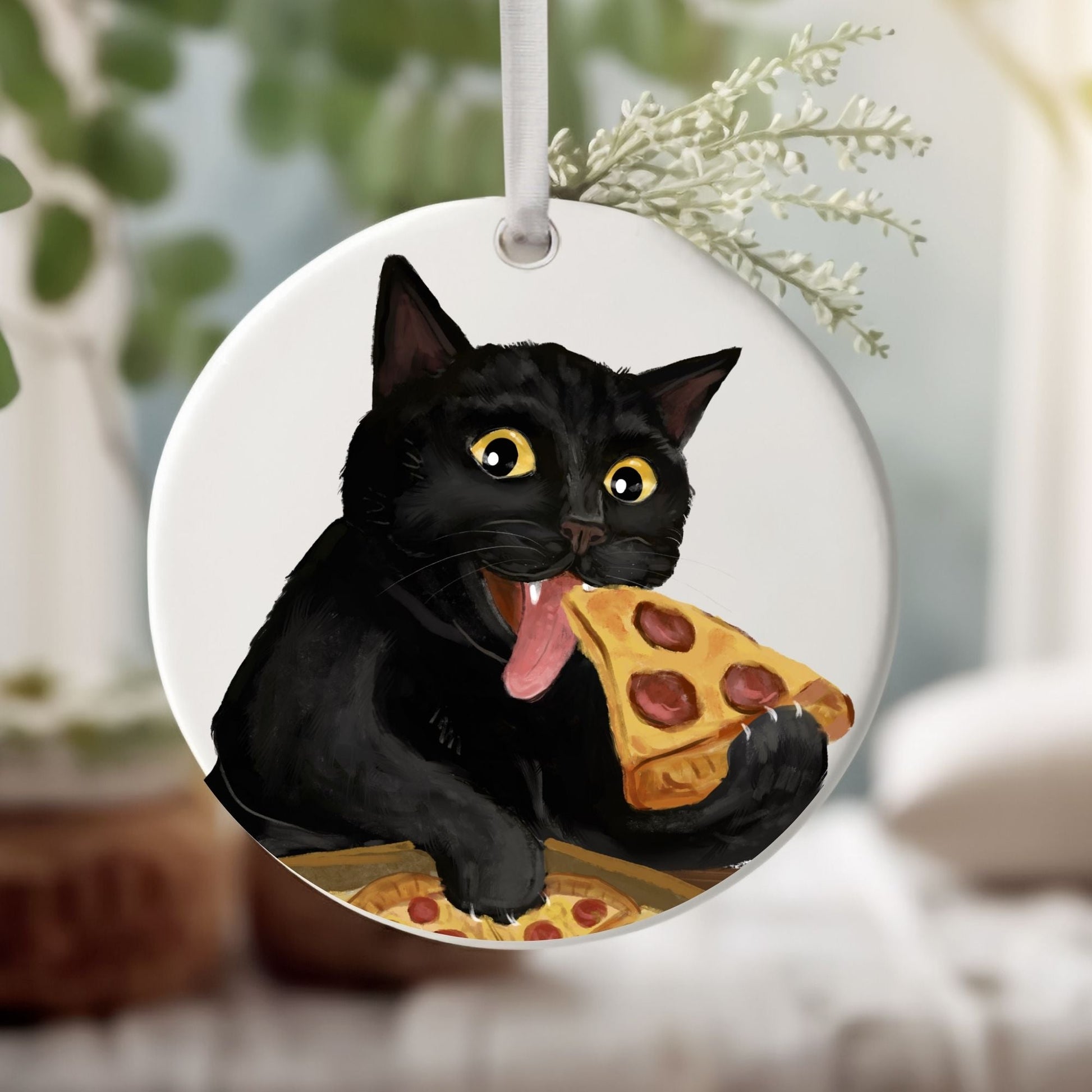 Black Cat Pizza Lover Ornament - MerikaArt