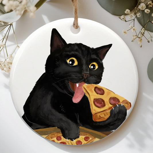 Black Cat Pizza Lover Ornament - MerikaArt