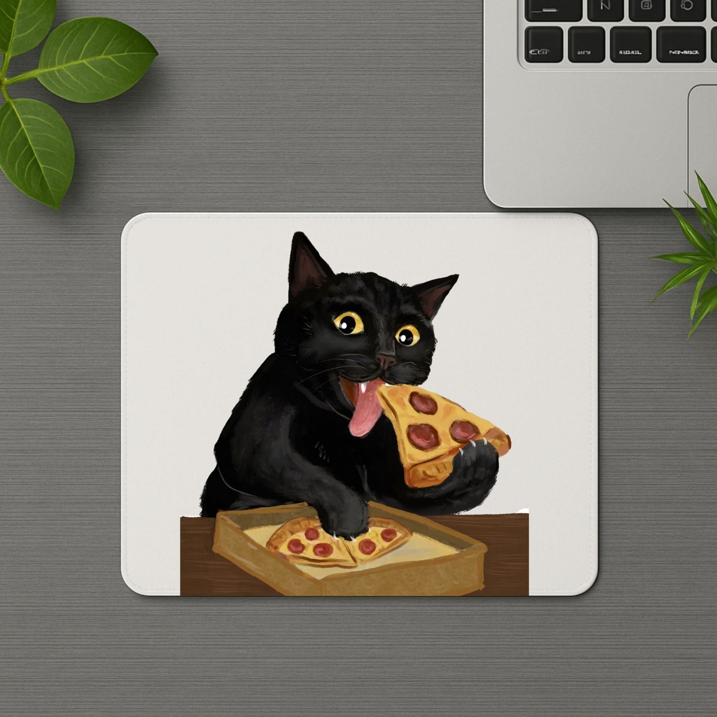 Black Cat Pizza Mousepad - MerikaArt