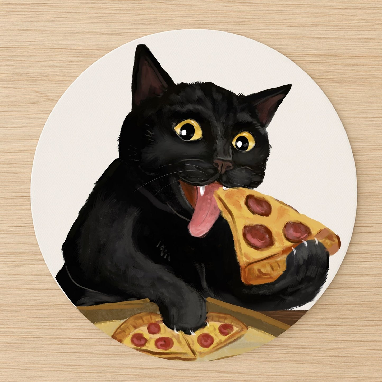 Black Cat Pizza Mousepad - MerikaArt