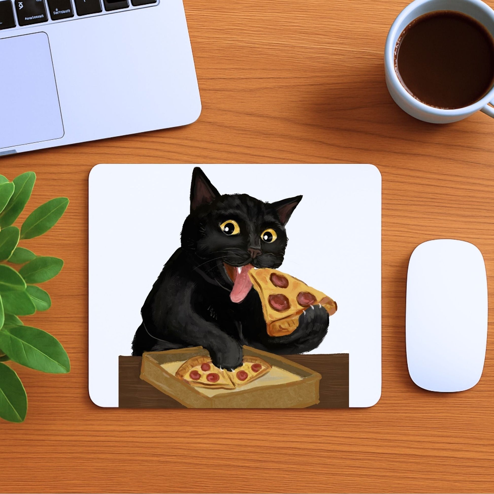 Black Cat Pizza Mousepad - MerikaArt