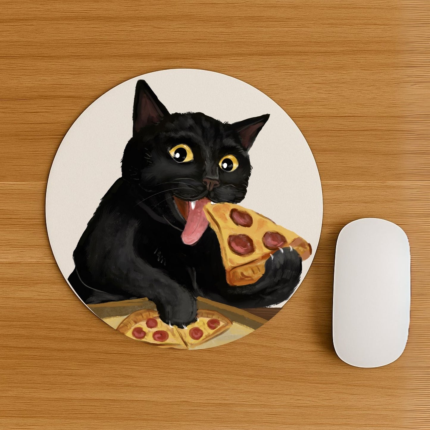 Black Cat Pizza Mousepad - MerikaArt