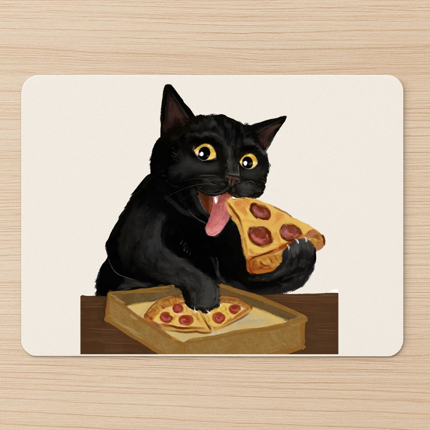 Black Cat Pizza Mousepad - MerikaArt