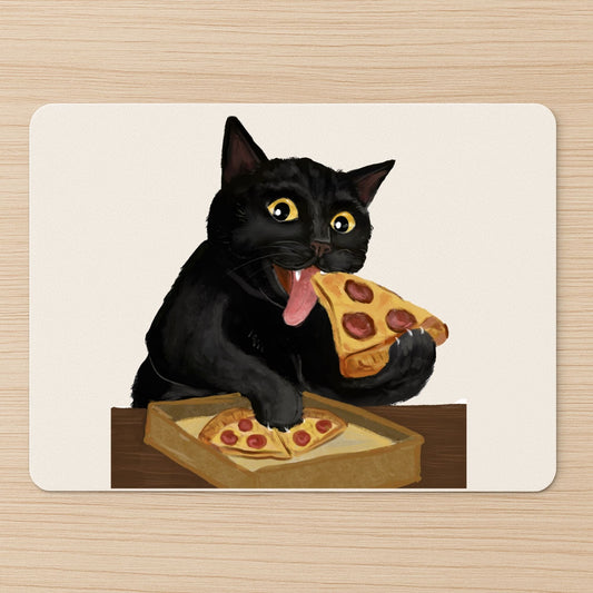 Black Cat Pizza Mousepad - MerikaArt