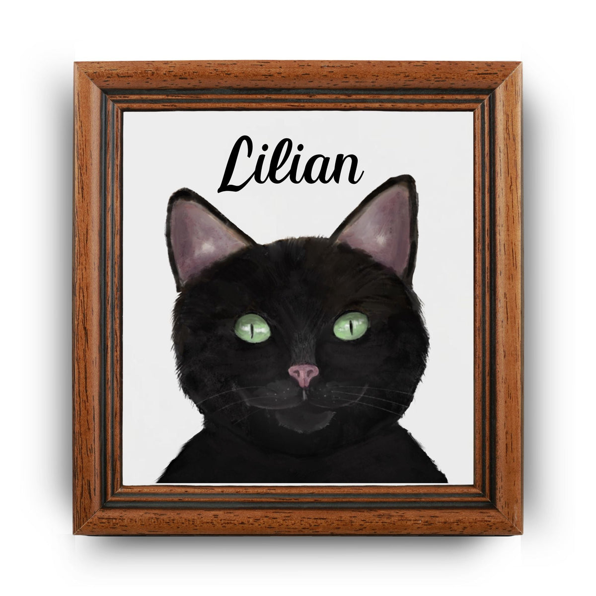 Black Cat Portrait Ceramic Tile - MerikaArt