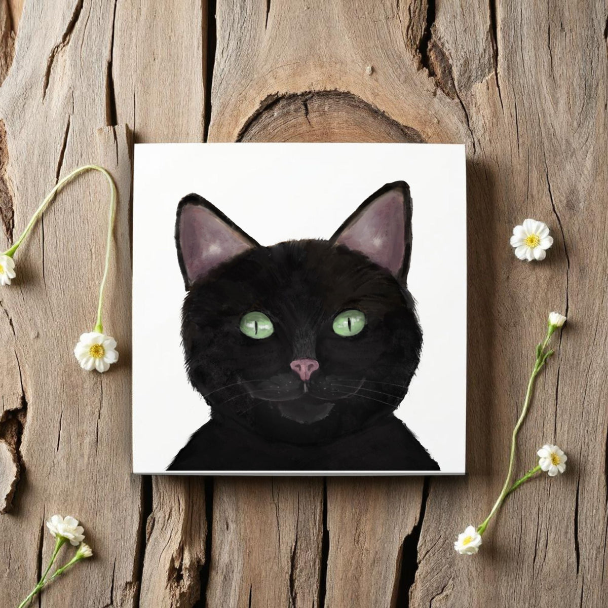 Black Cat Portrait Ceramic Tile - MerikaArt