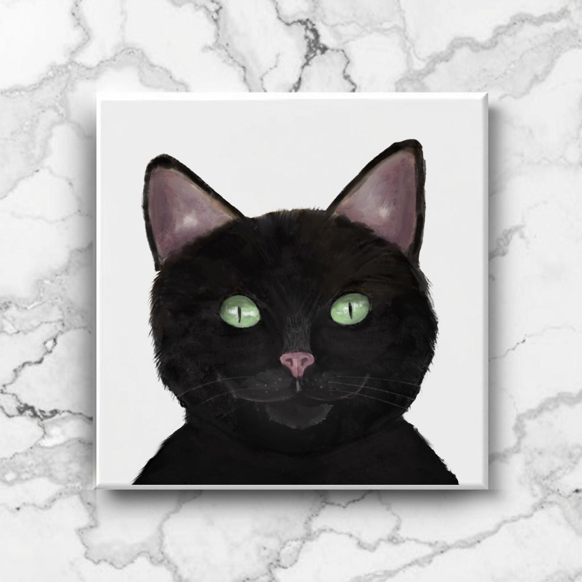 Black Cat Portrait Ceramic Tile - MerikaArt