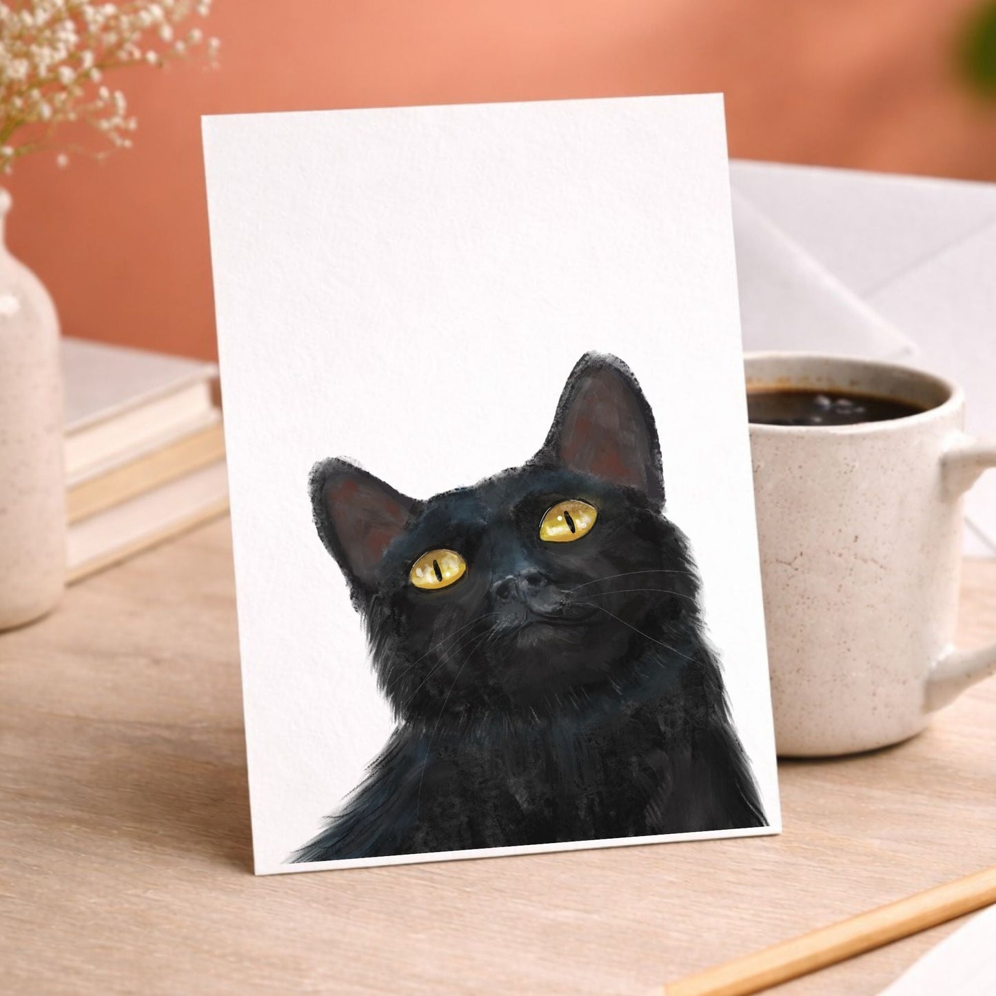 Black Cat Portrait Postcard - MerikaArt