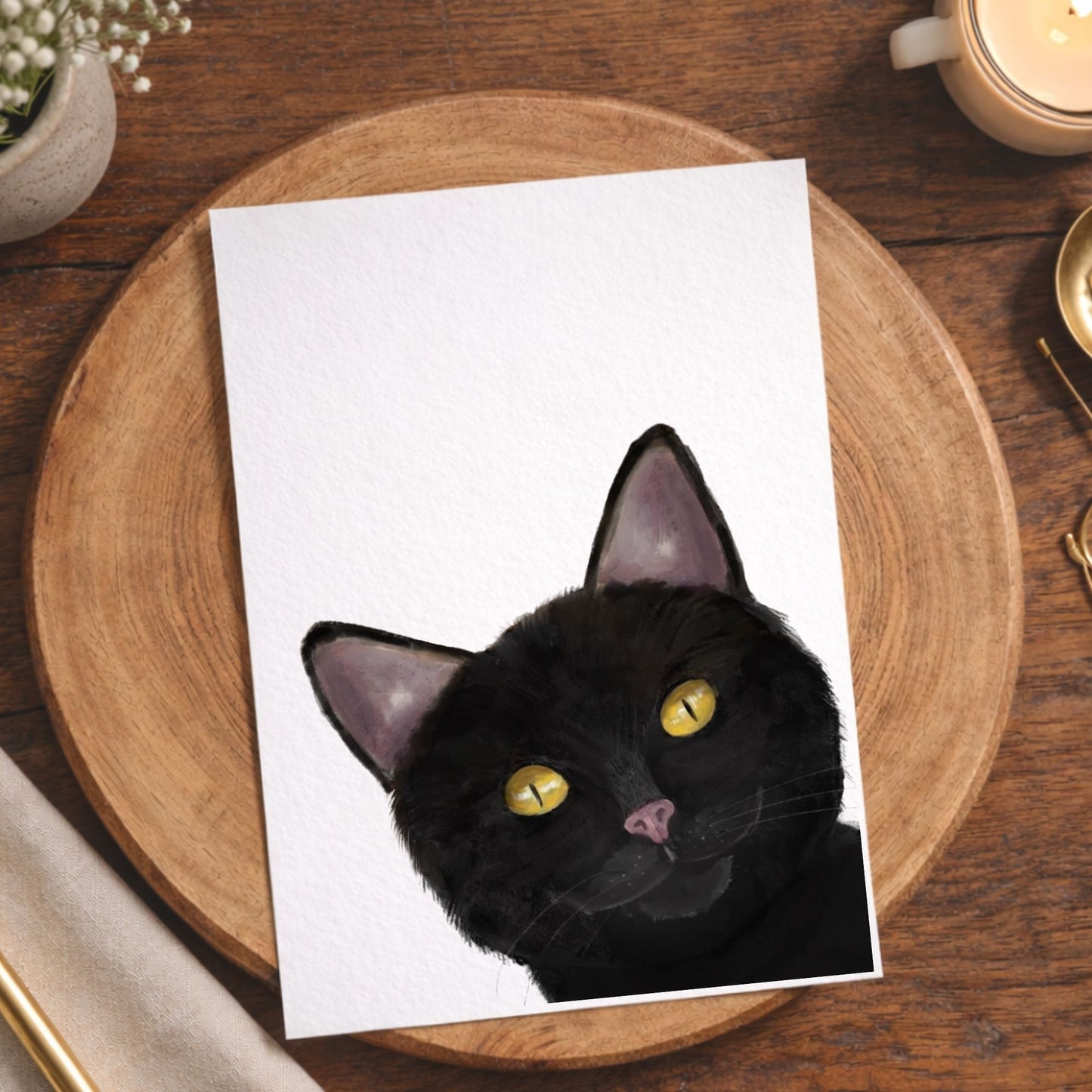 Black Cat Portrait Postcard - MerikaArt