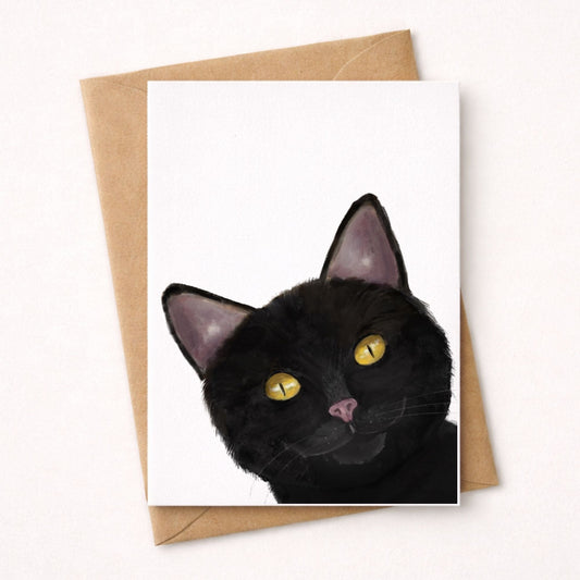 Black Cat Portrait Postcard - MerikaArt