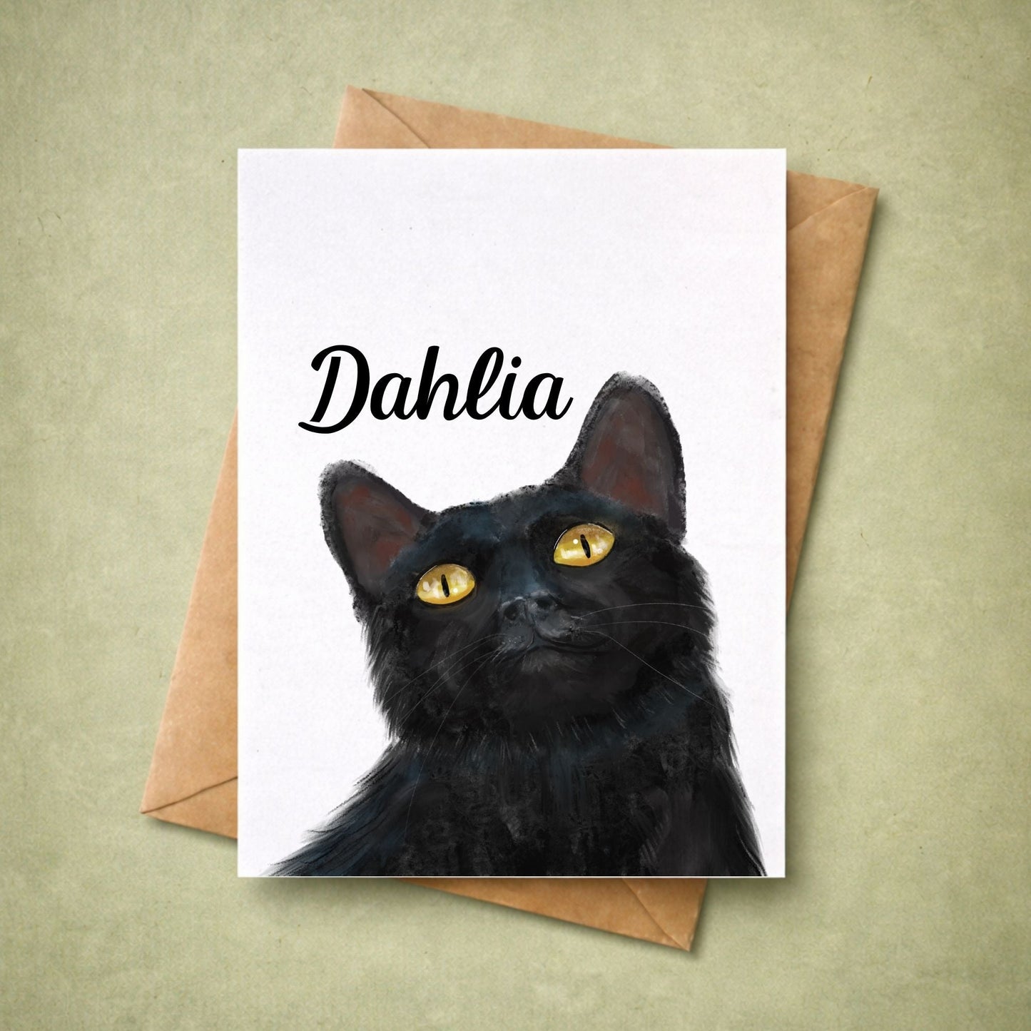 Black Cat Portrait Postcard - MerikaArt