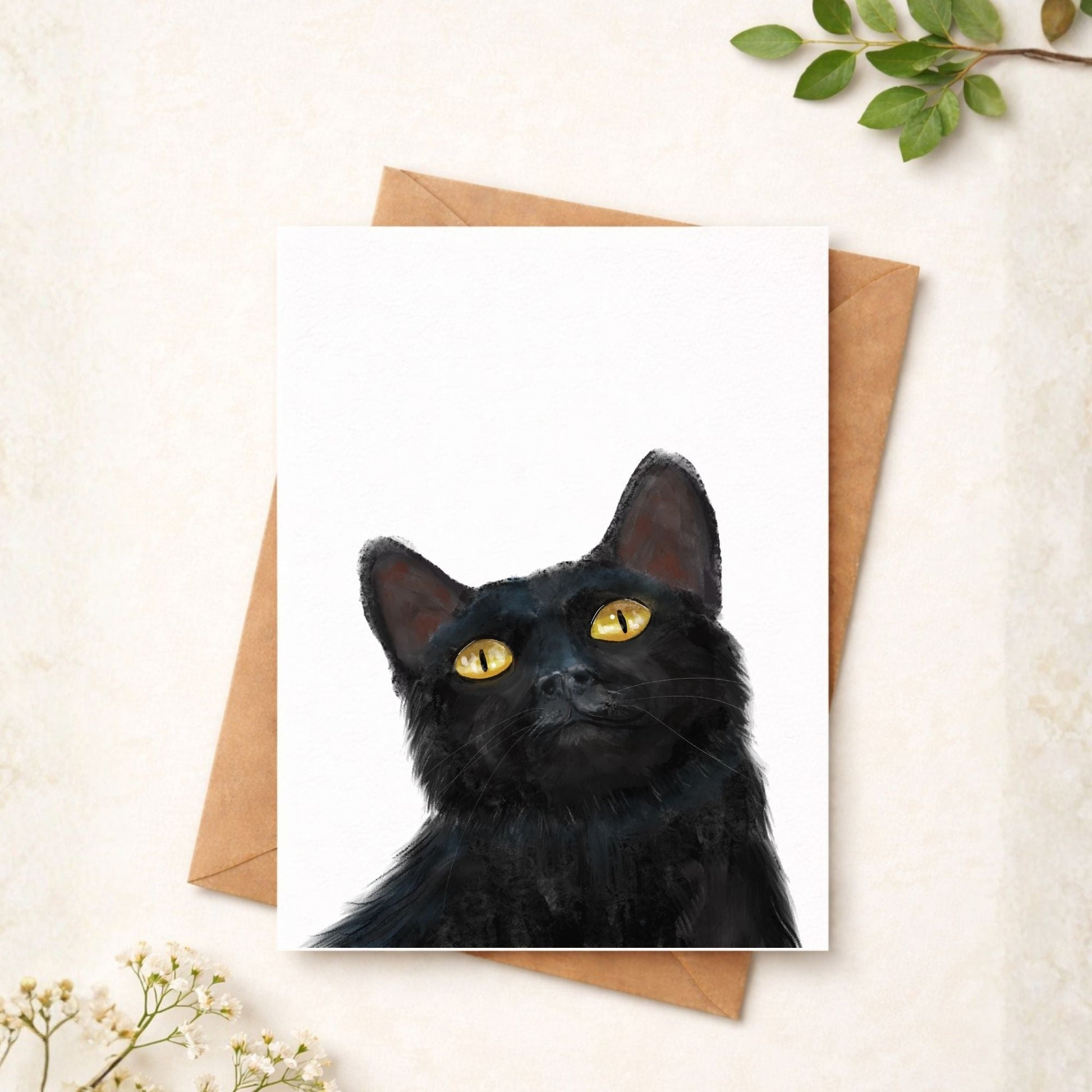Black Cat Portrait Postcard - MerikaArt