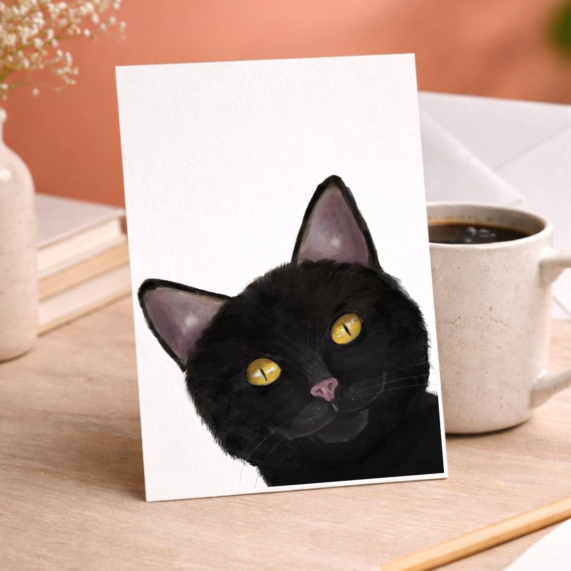Black Cat Portrait Postcard - MerikaArt