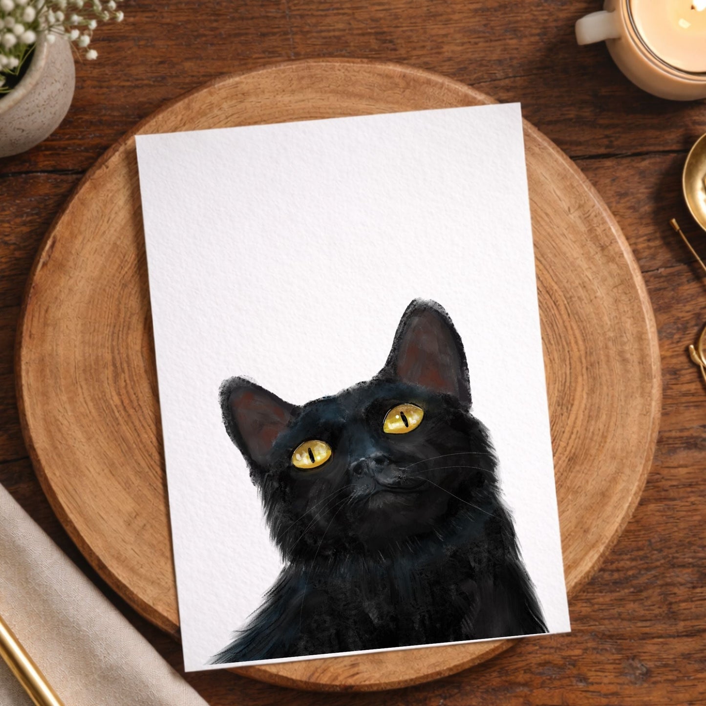 Black Cat Portrait Postcard - MerikaArt