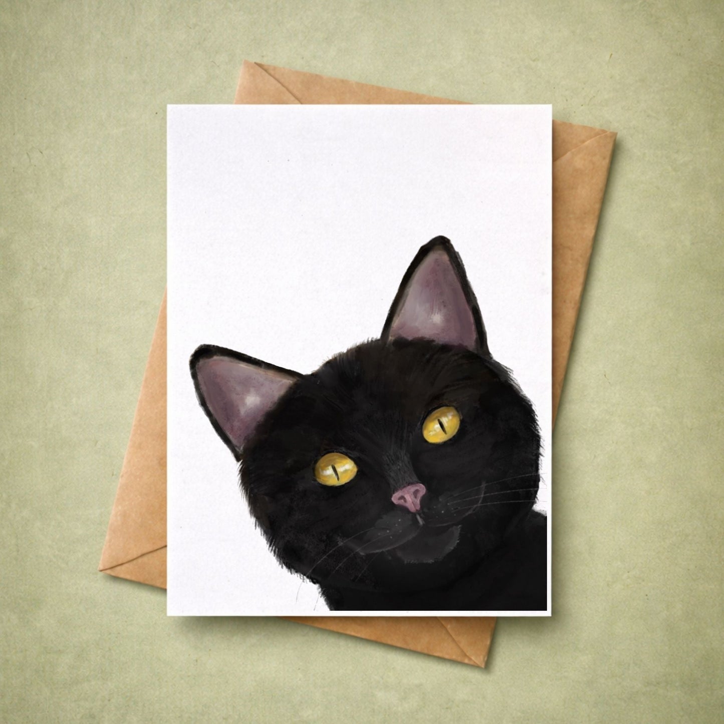 Black Cat Portrait Postcard - MerikaArt