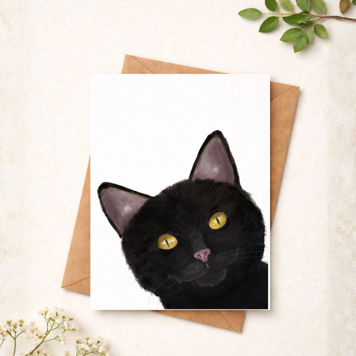 Black Cat Portrait Postcard - MerikaArt