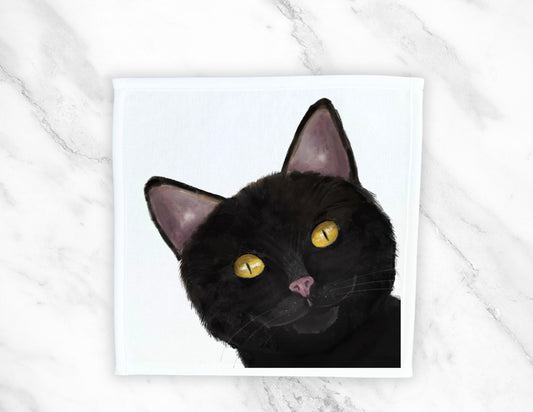 Black Cat Portrait Washcloth - MerikaArt