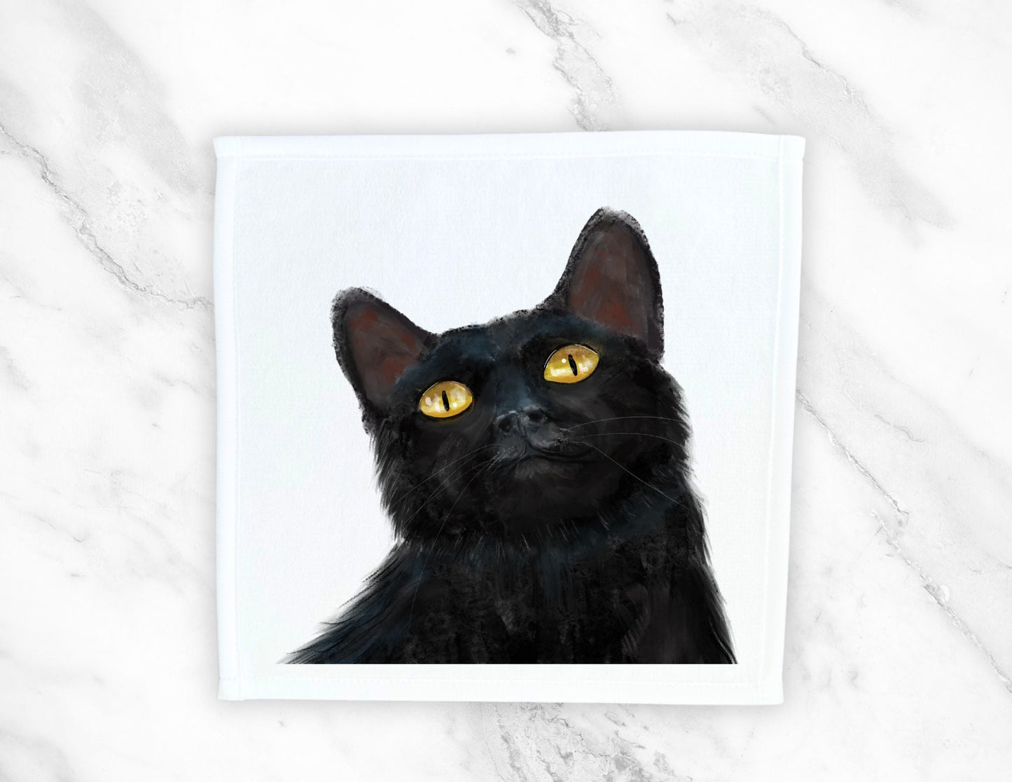 Black Cat Portrait Washcloth - MerikaArt