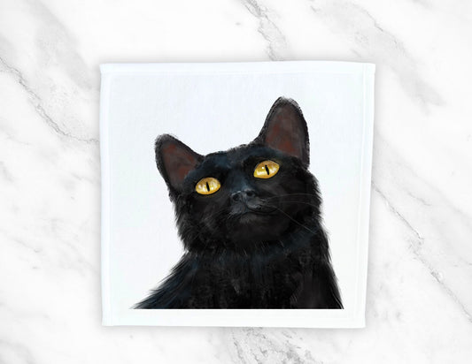 Black Cat Portrait Washcloth - MerikaArt