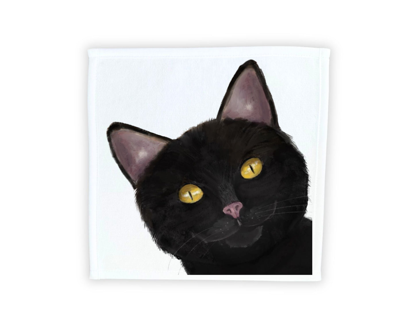 Black Cat Portrait Washcloth - MerikaArt