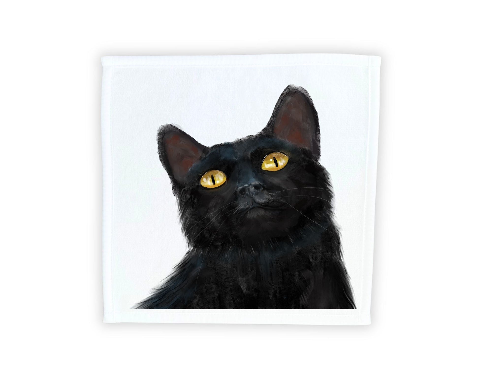 Black Cat Portrait Washcloth - MerikaArt