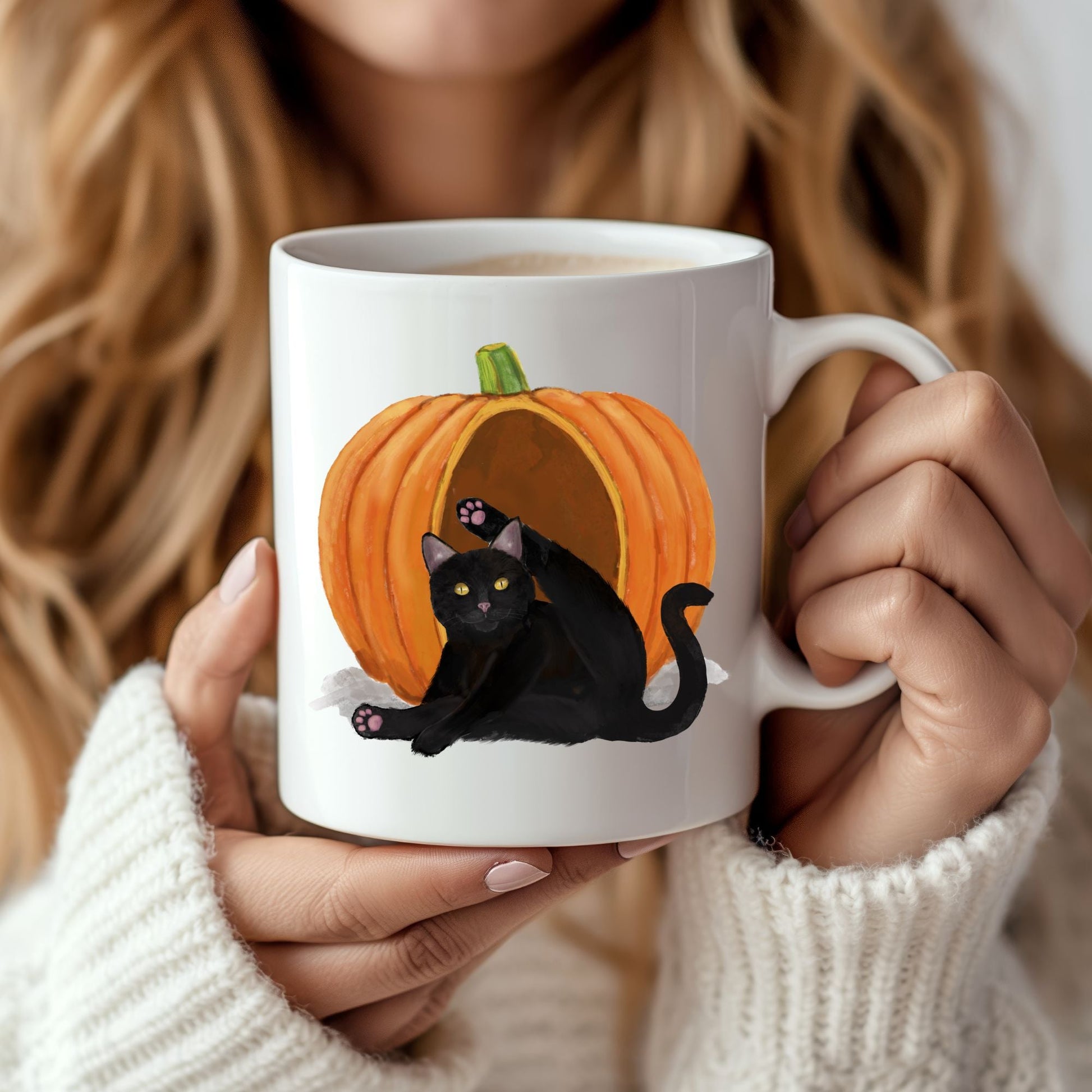 Black Cat Pumpkin Mug - MerikaArt