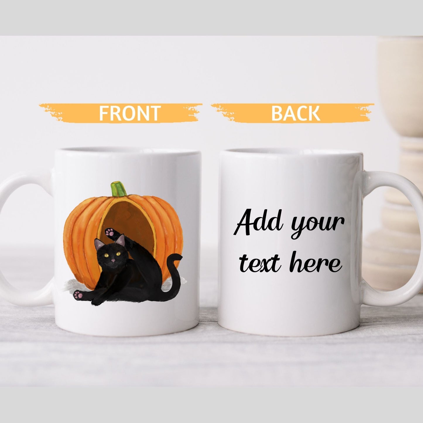Black Cat Pumpkin Mug - MerikaArt