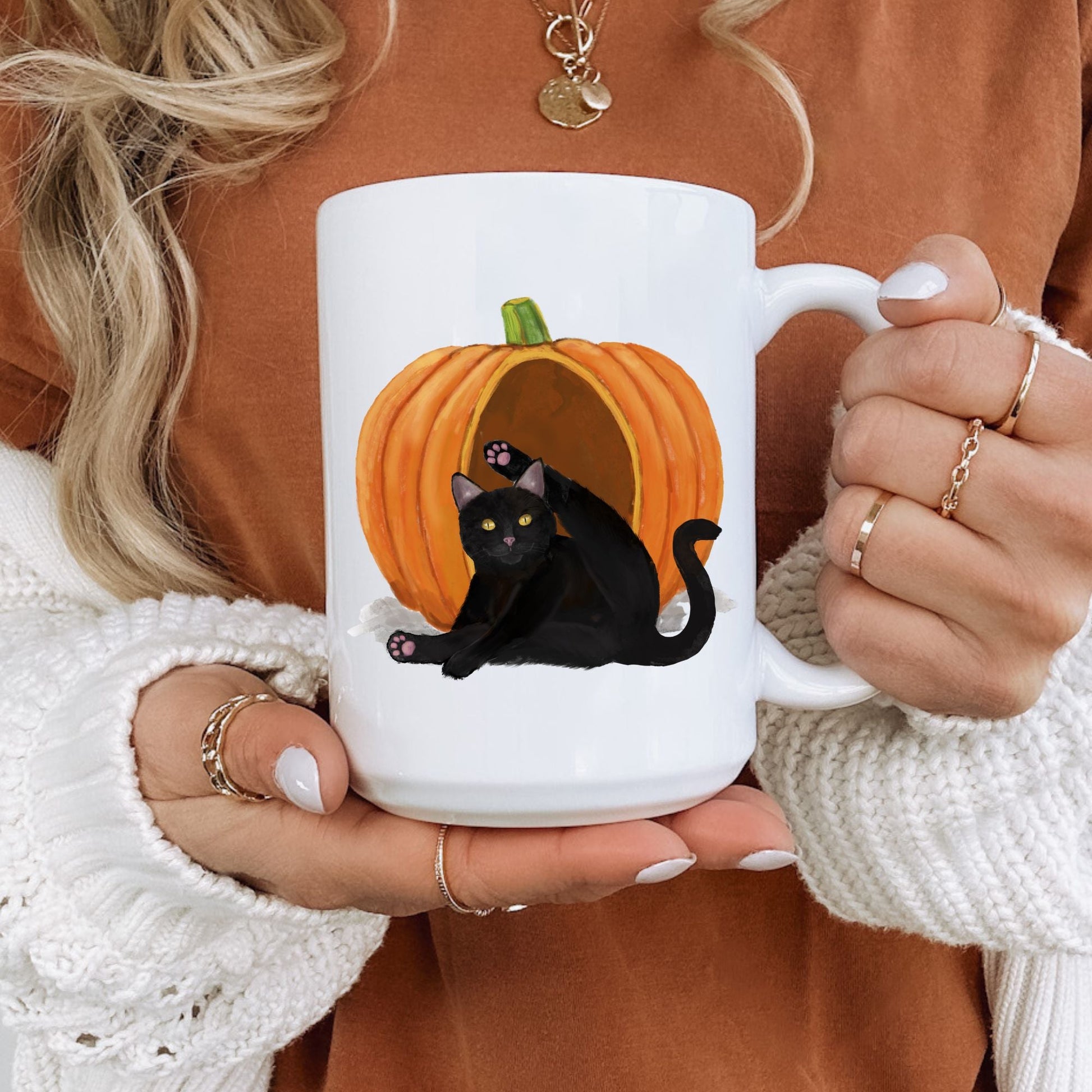 Black Cat Pumpkin Mug - MerikaArt