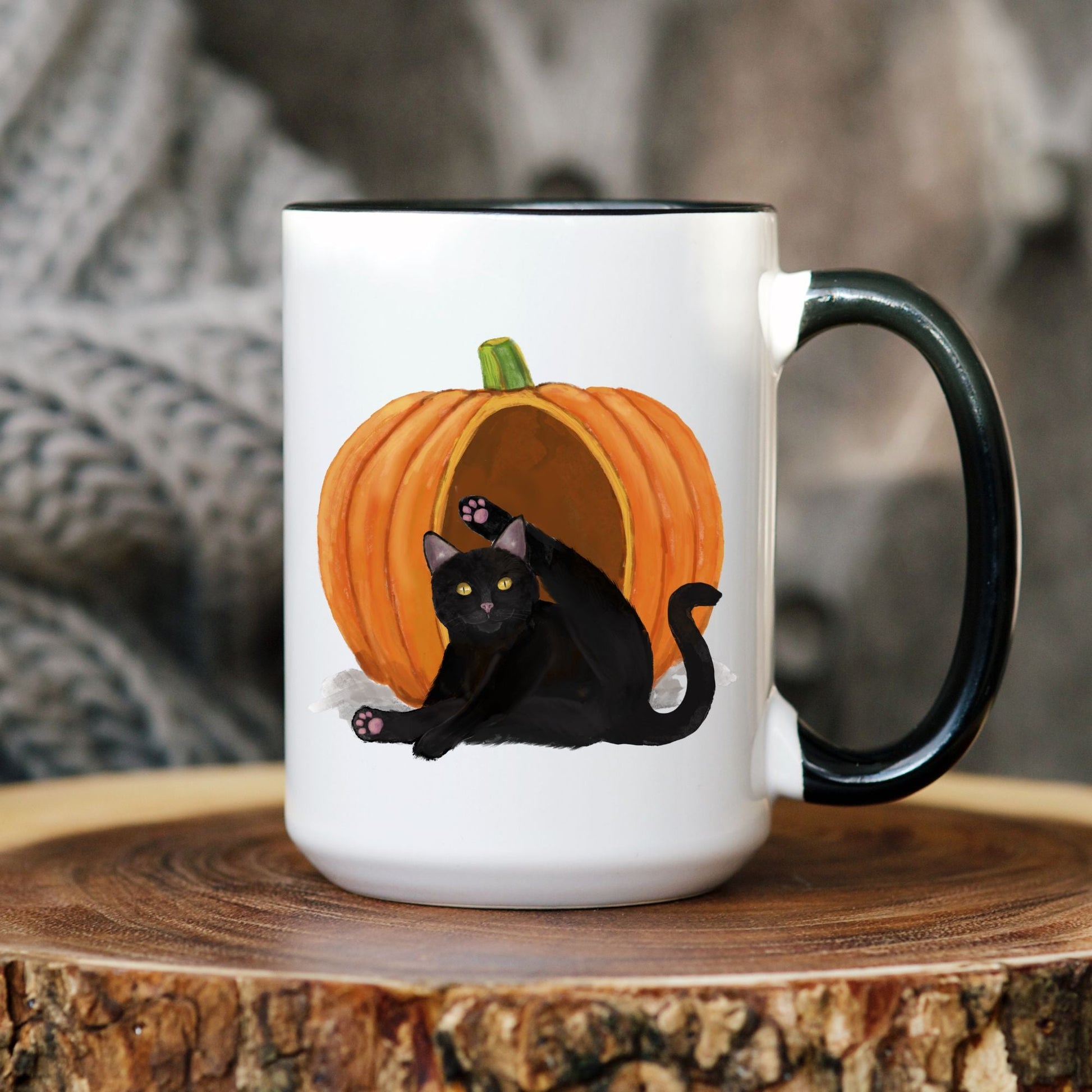 Black Cat Pumpkin Mug - MerikaArt