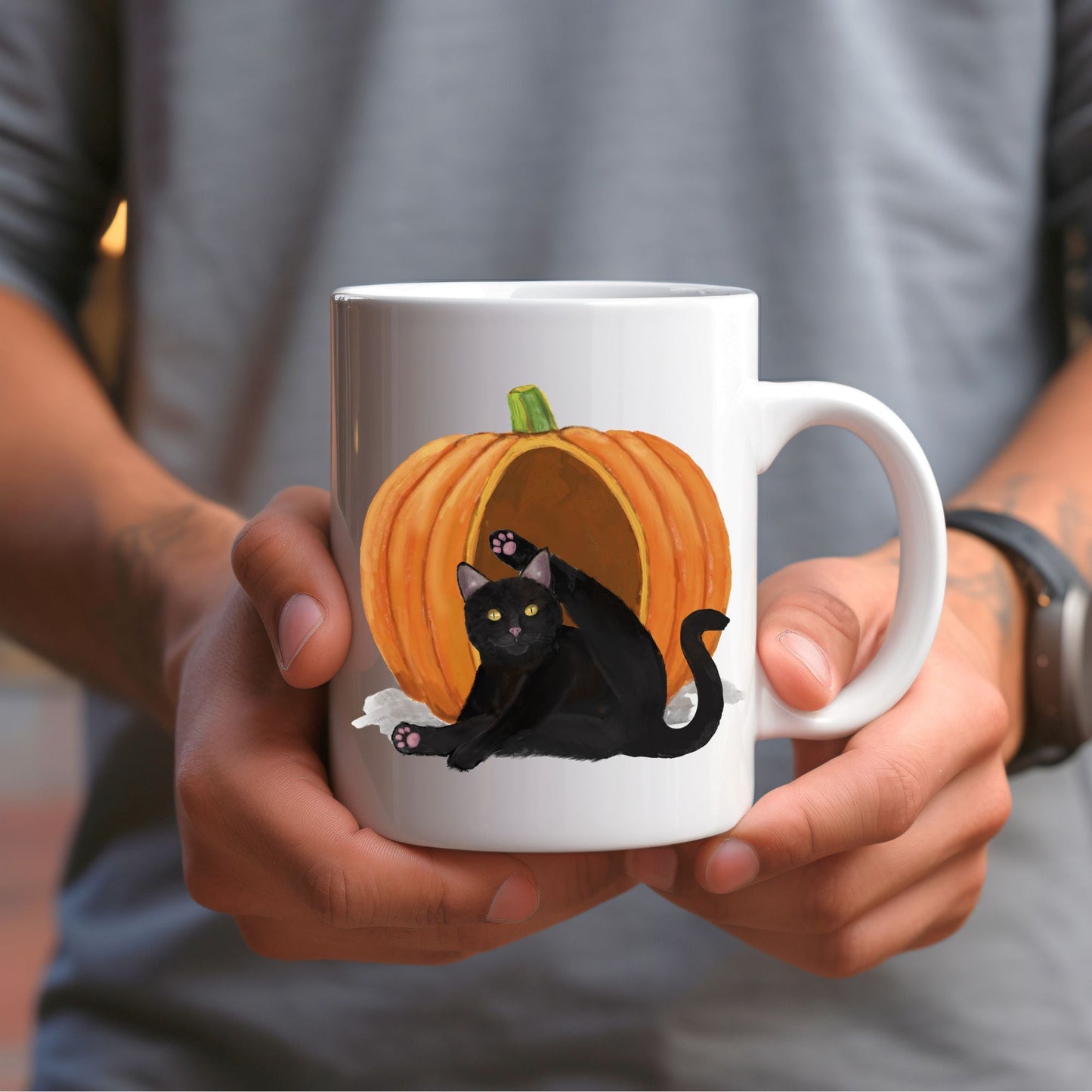 Black Cat Pumpkin Mug - MerikaArt