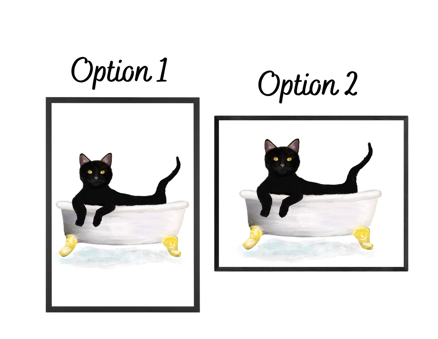 Black Cat Relaxing in Bathtub – Cute Bathroom Art Print - MerikaArt