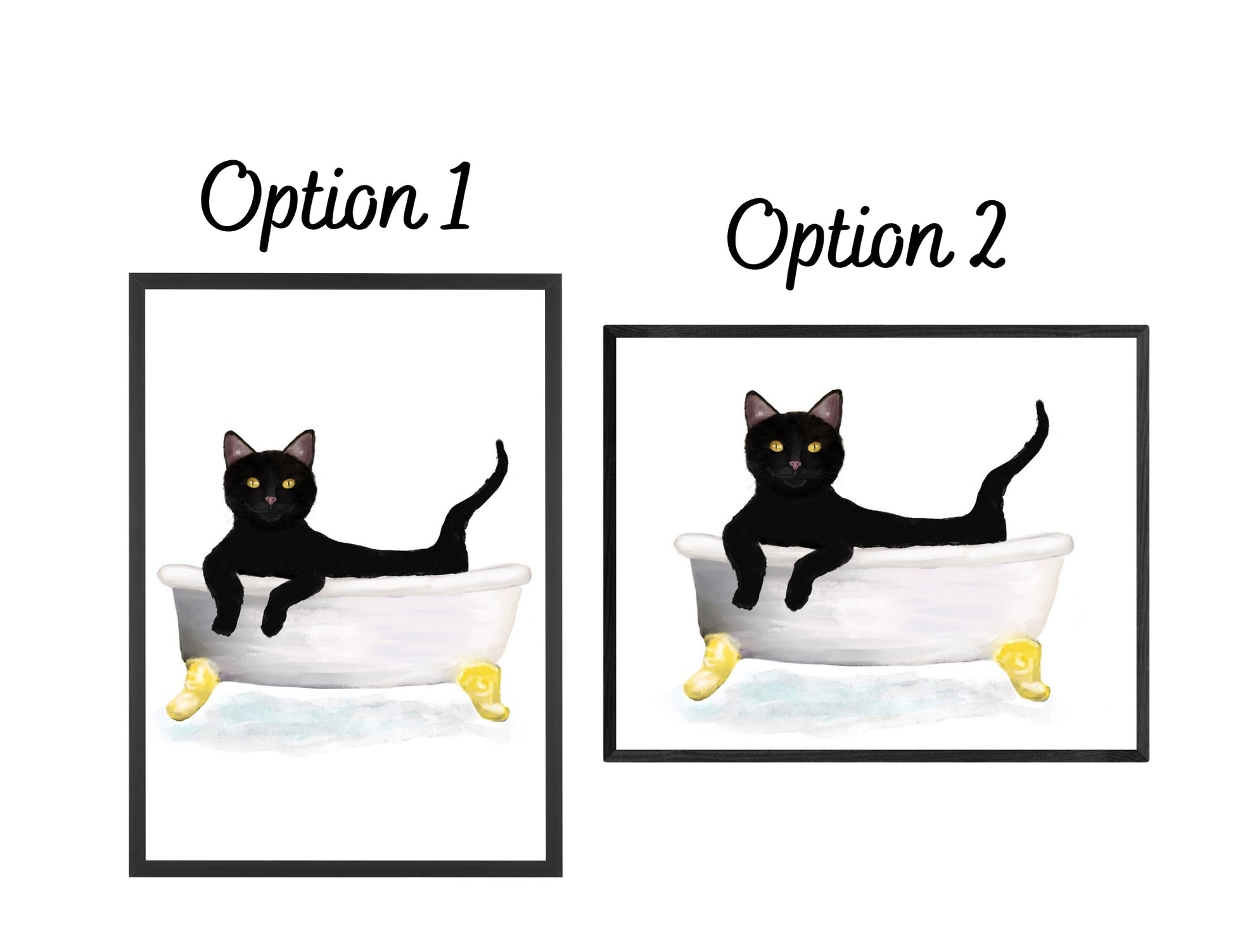 Black Cat Relaxing in Bathtub – Cute Bathroom Art Print - MerikaArt