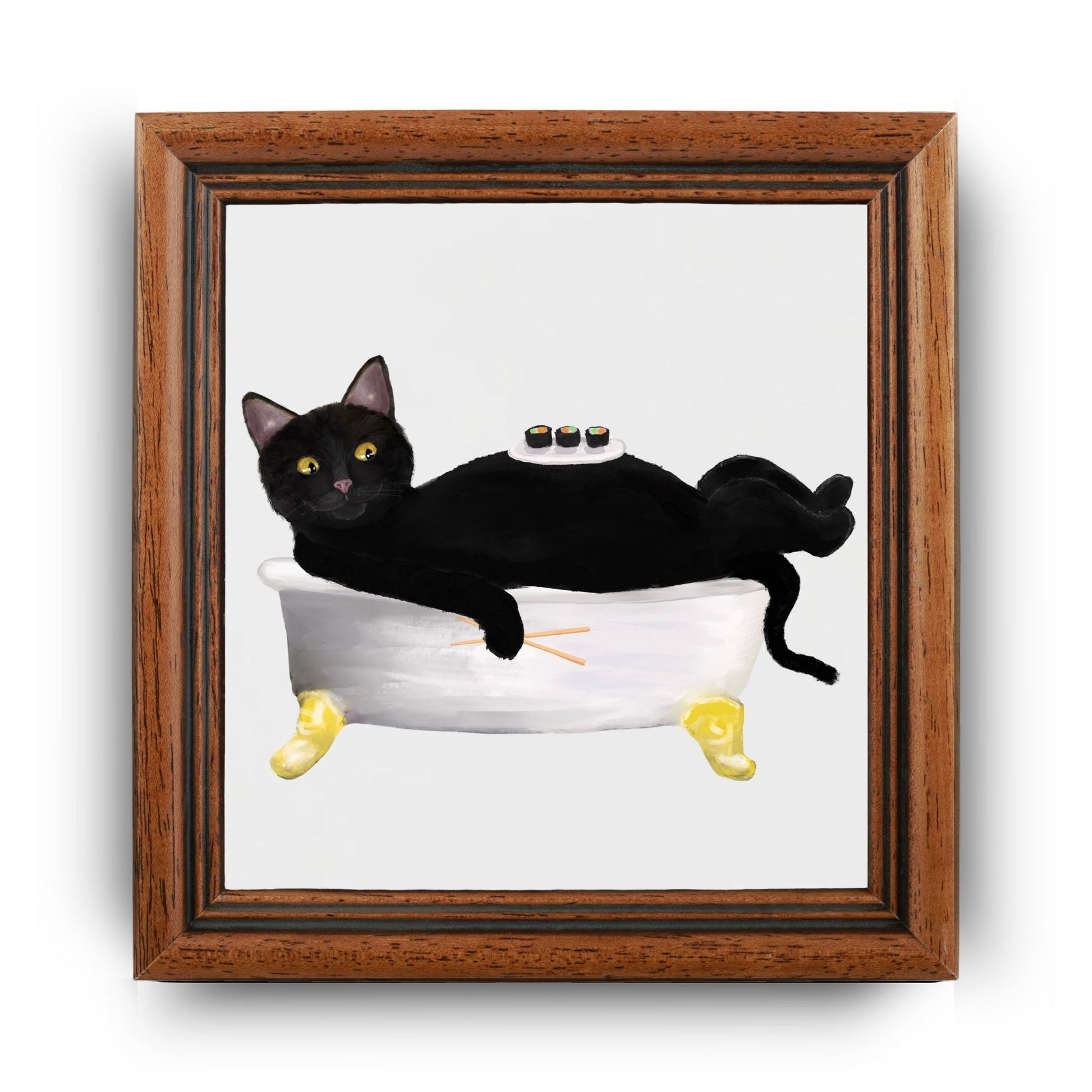 Black Cat Sushi Bath Ceramic Tile – Handcrafted Whimsical Decor - MerikaArt