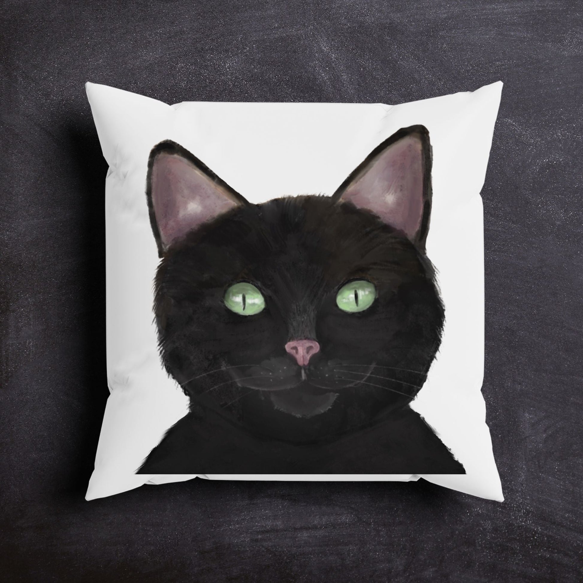 Black Cat Throw Pillow - MerikaArt