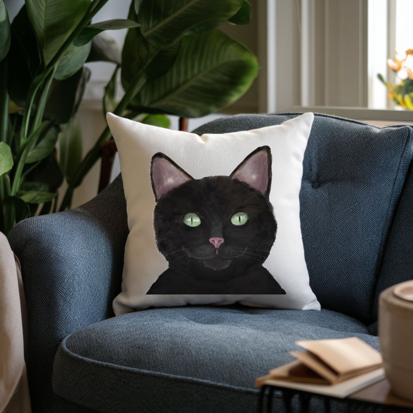 Black Cat Throw Pillow - MerikaArt