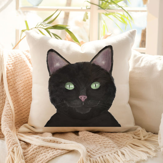 Black Cat Throw Pillow - MerikaArt
