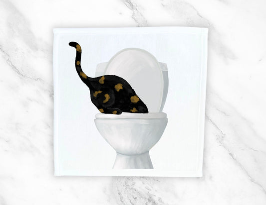 Black Cat Toilet Humor Washcloth - MerikaArt