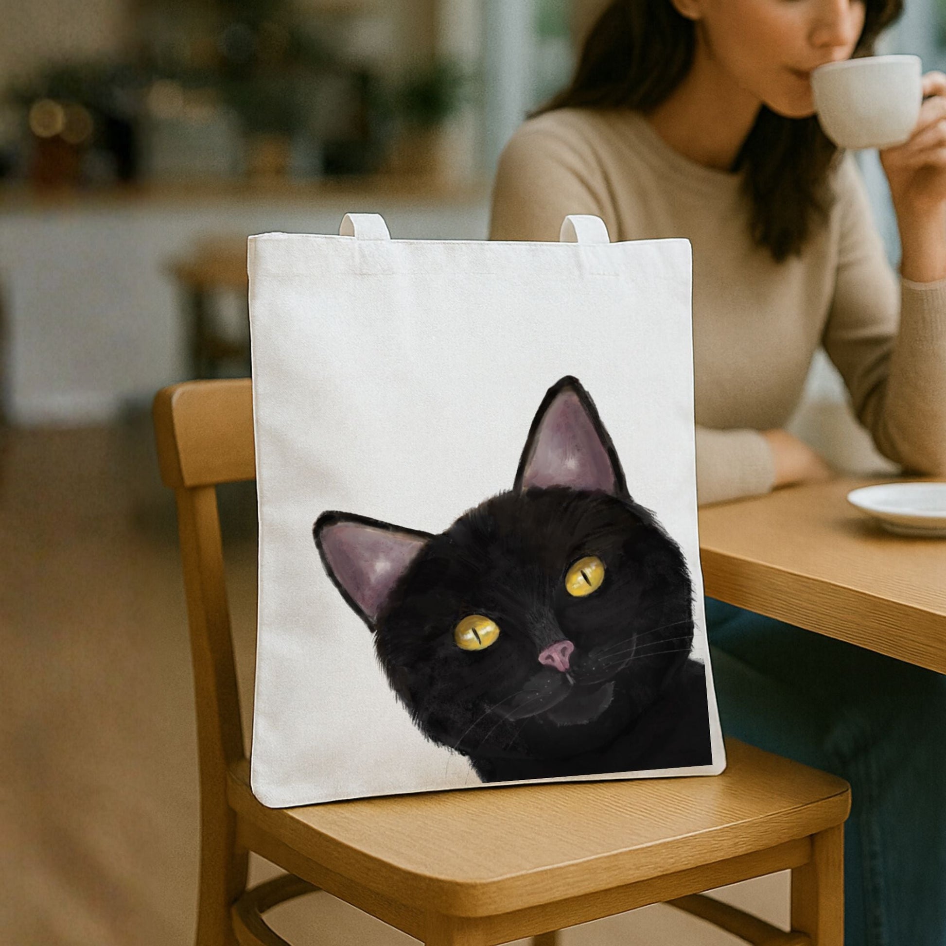 Black Cat Tote Bag - MerikaArt