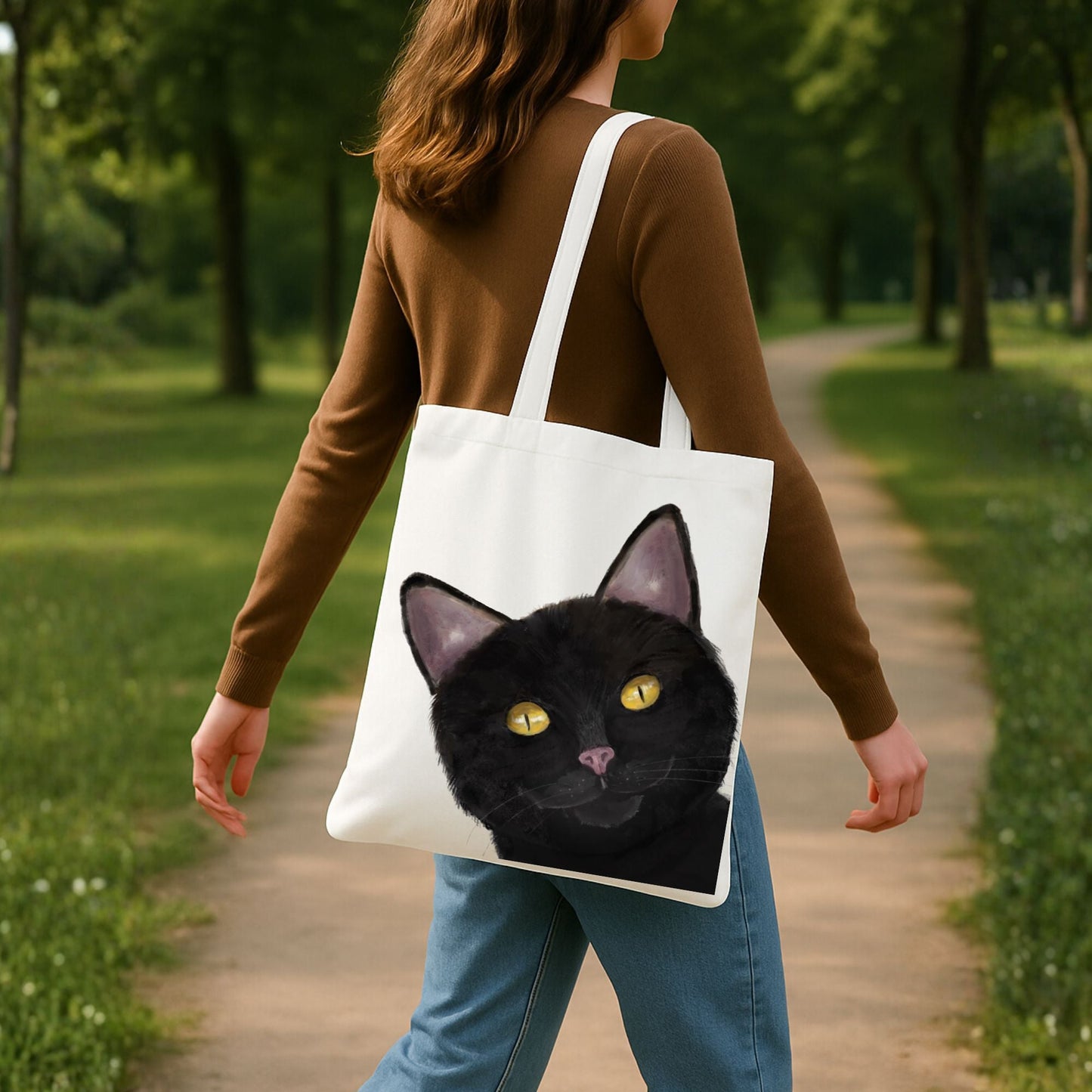 Black Cat Tote Bag - MerikaArt